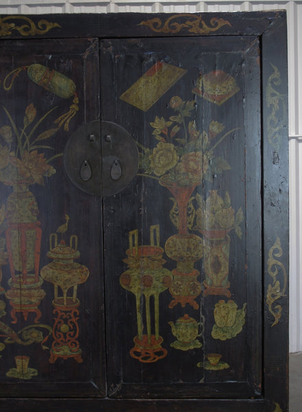 Hand Painted Flower 2 Panel Doors Antique Chinese Cabinet - Dyag East