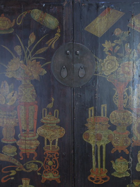 Hand Painted Flower 2 Panel Doors Antique Chinese Cabinet - Dyag East