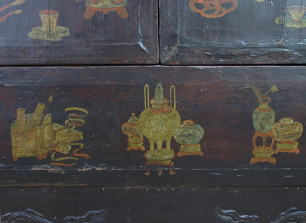 Hand Painted Flower 2 Panel Doors Antique Chinese Cabinet - Dyag East