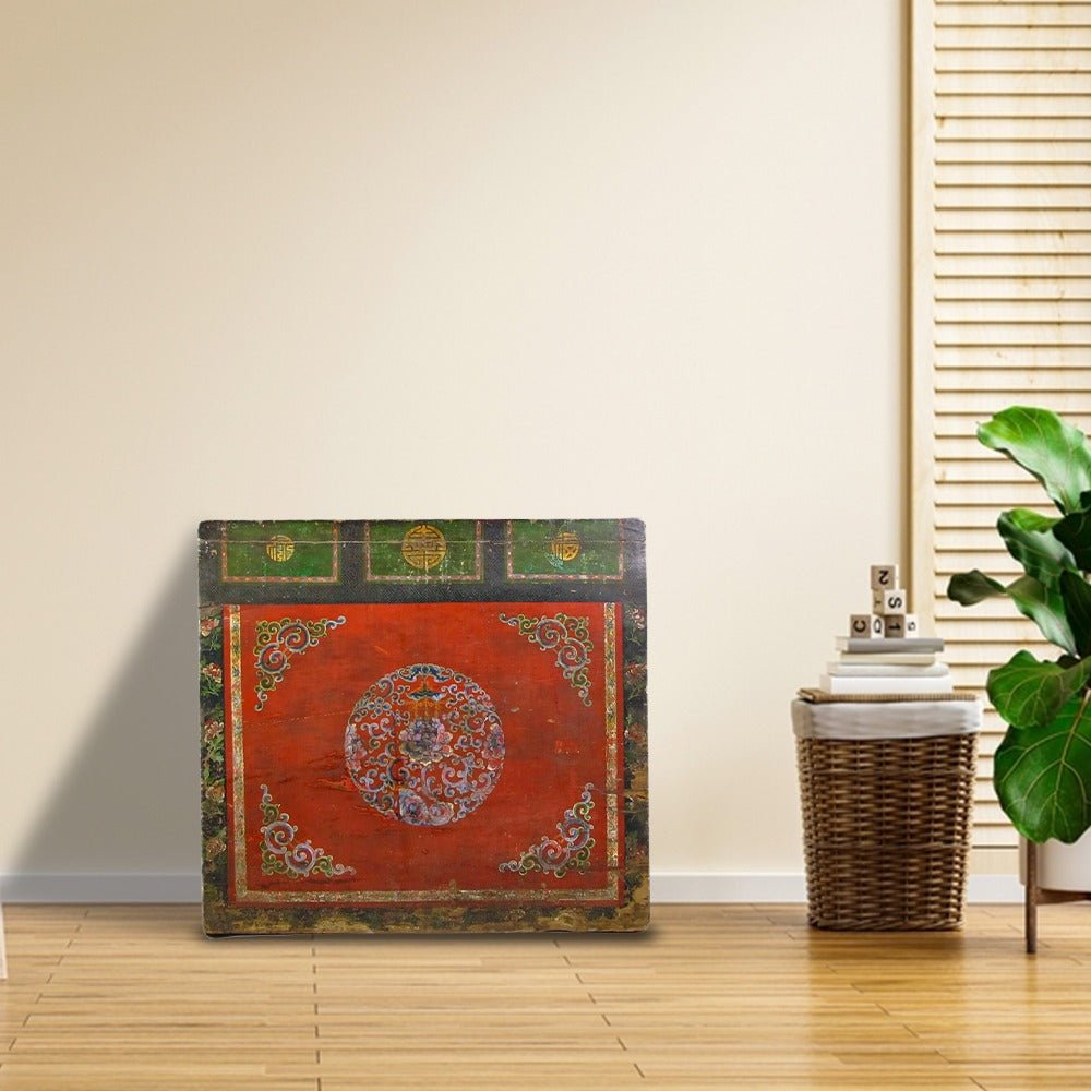 Hand Painted Flower Wreath Antique Gansu Tibetan Cabinet - Dyag East