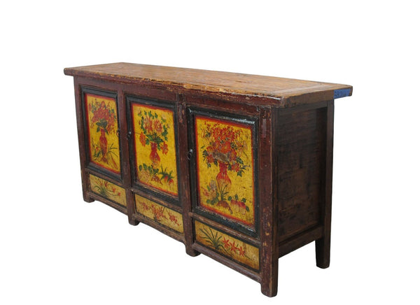 Late 19th Century Hand-Painted Botanical Mural Buffet - Dyag East