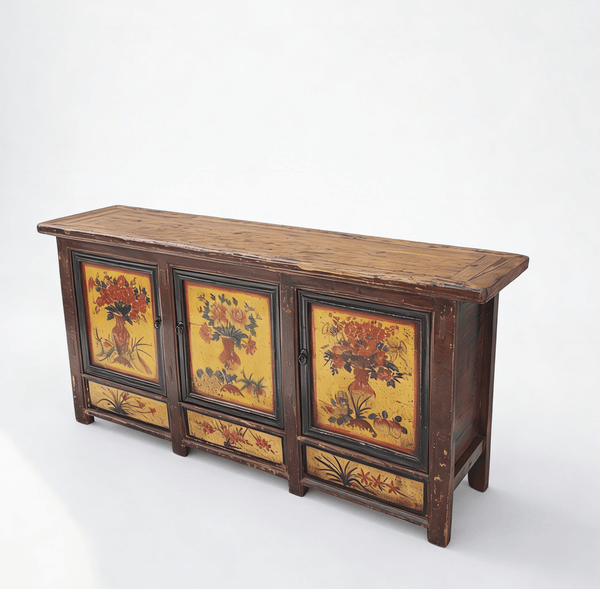 Late 19th Century Hand - Painted Botanical Mural Buffet - Dyag East