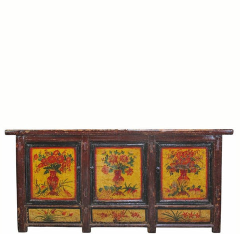 Late 19th Century Hand-Painted Botanical Mural Buffet - Dyag East