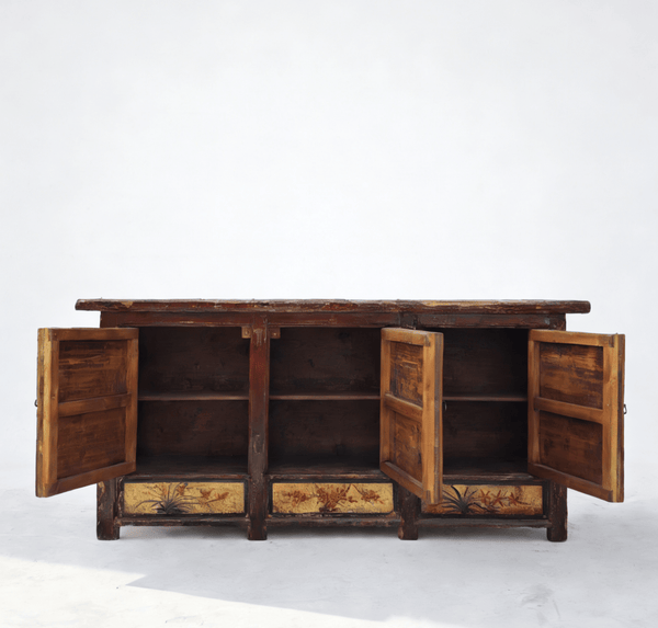 Late 19th Century Hand - Painted Botanical Mural Buffet - Dyag East