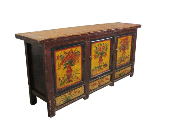 Late 19th Century Hand-Painted Botanical Mural Buffet - Dyag East
