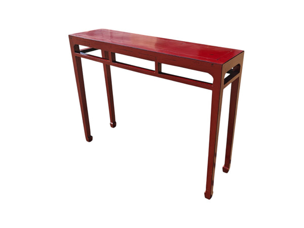Late 19th Century Solid Elm Red Lacquer Console Table - Dyag East