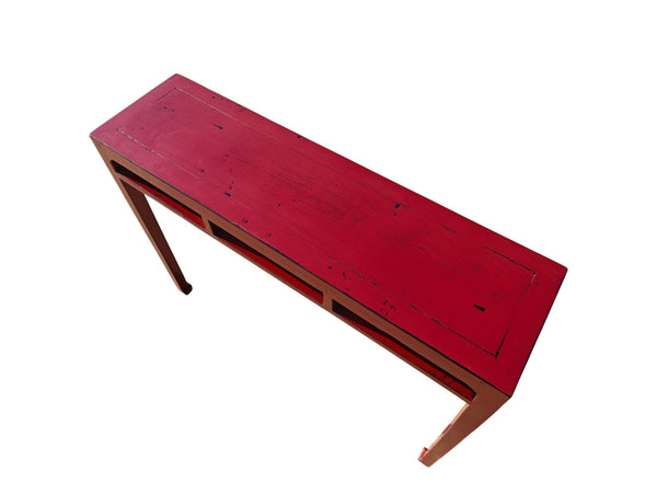 Late 19th Century Solid Elm Red Lacquer Console Table - Dyag East