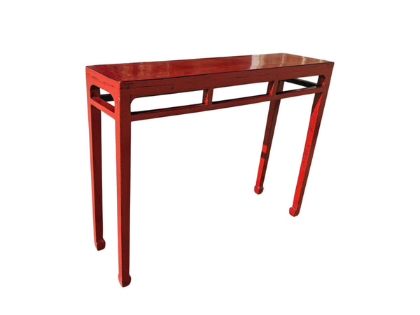Late 19th Century Solid Elm Red Lacquer Console Table - Dyag East