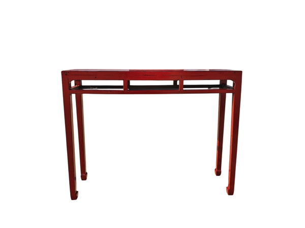 Late 19th Century Solid Elm Red Lacquer Console Table - Dyag East