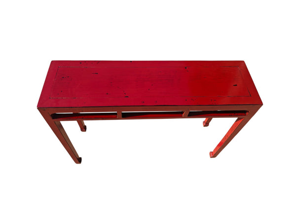 Late 19th Century Solid Elm Red Lacquer Console Table - Dyag East