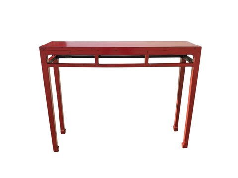 Late 19th Century Solid Elm Red Lacquer Console Table - Dyag East