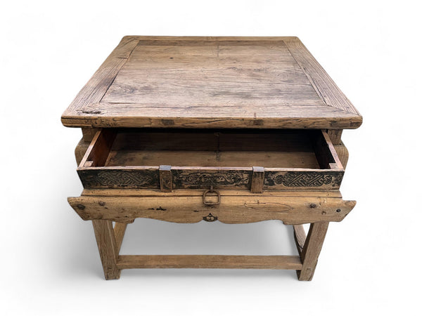 Mid 18th Century Antique Chinese Square Dining Table with 1 Drawer - Dyag East