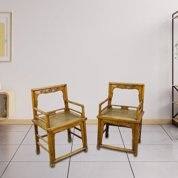 Pair Antique Chinese Low Back Bat Armchair - Dyag East
