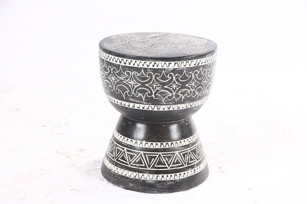 Pair of 14” Round Black Suar Drum Accent Tables - Dyag East