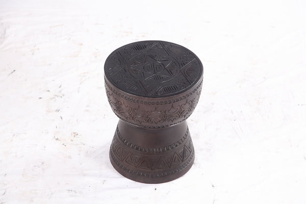 Pair of 14” Round Brown Suar Drum Accent Tables - Dyag East