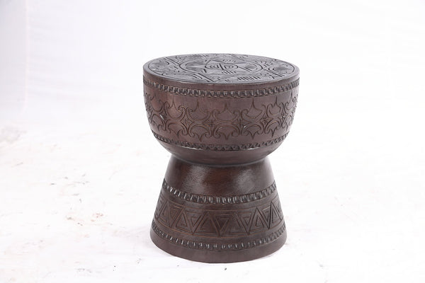 Pair of 14” Round Brown Suar Drum Accent Tables - Dyag East