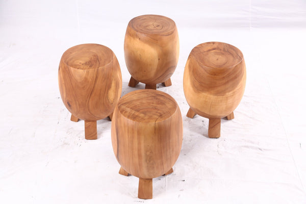 Pair of 15” Round Natural Wood Drum Accent Table - Dyag East