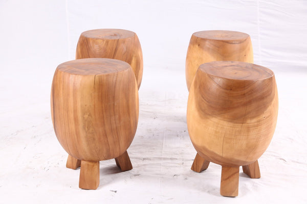 Pair of 15” Round Natural Wood Drum Accent Table - Dyag East
