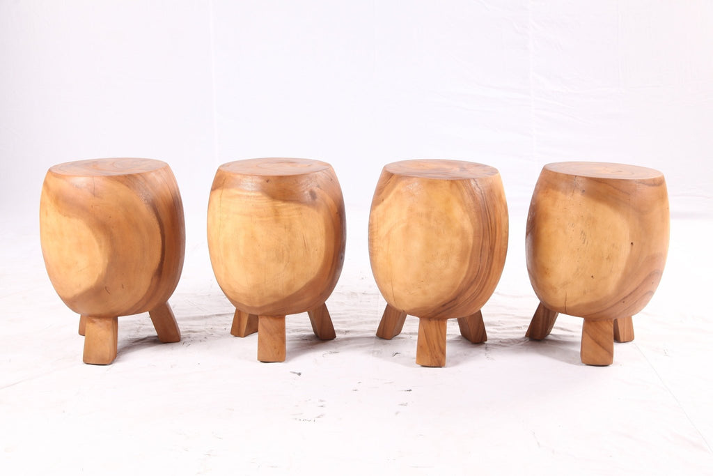 Pair of 15” Round Natural Wood Drum Accent Table - Dyag East