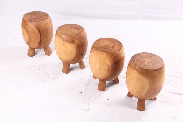 Pair of 15” Round Natural Wood Drum Accent Table - Dyag East