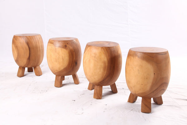 Pair of 15” Round Natural Wood Drum Accent Table - Dyag East