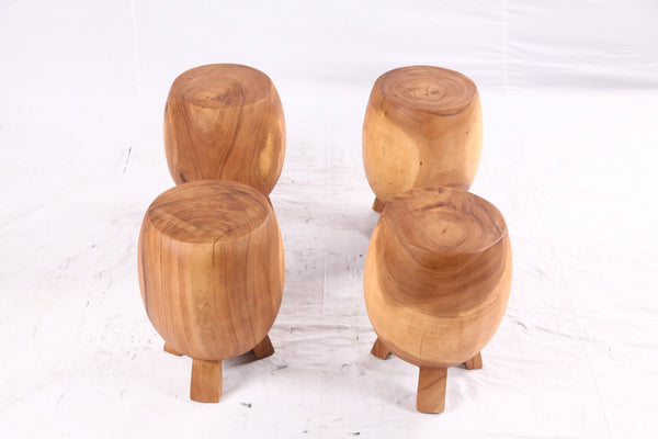 Pair of 15” Round Natural Wood Drum Accent Table - Dyag East
