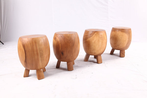 Pair of 15” Round Natural Wood Drum Accent Table - Dyag East