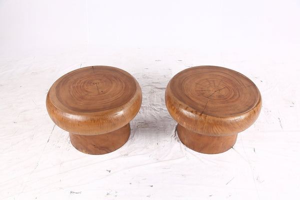 Pair of 25” Round Brown Suar Accent Table - Dyag East