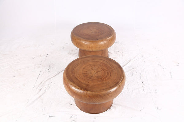 Pair of 25” Round Brown Suar Accent Table - Dyag East