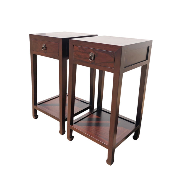 Pair of Chinese Elm Accent Tables with Drawer - Dyag East