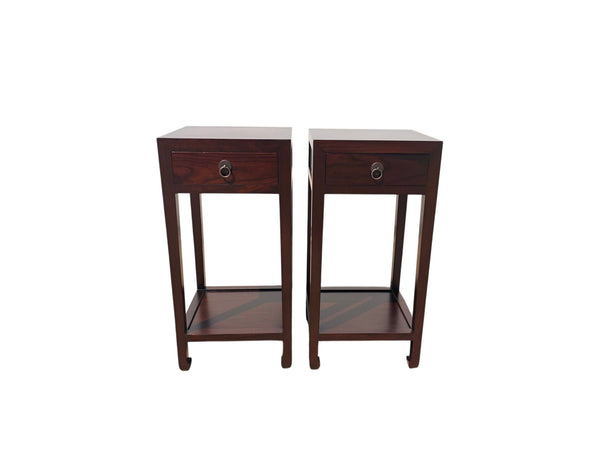 Pair of Chinese Elm Accent Tables with Drawer - Dyag East