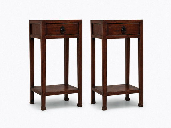 Pair of Chinese Elm Accent Tables with Drawer - Dyag East