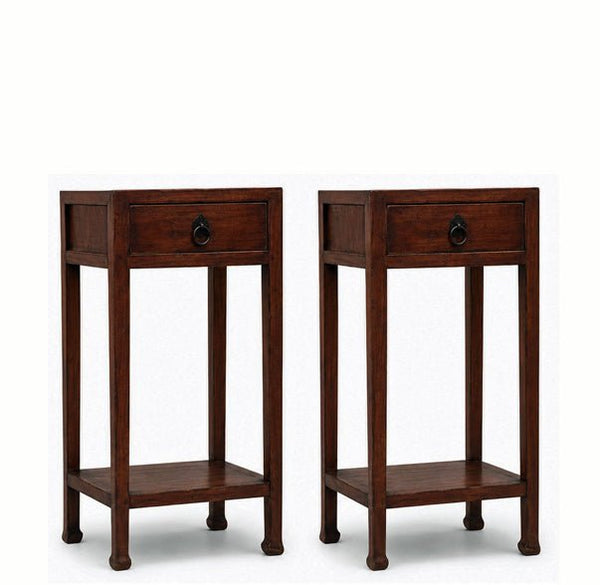 Pair of Chinese Elm Accent Tables with Drawer - Dyag East
