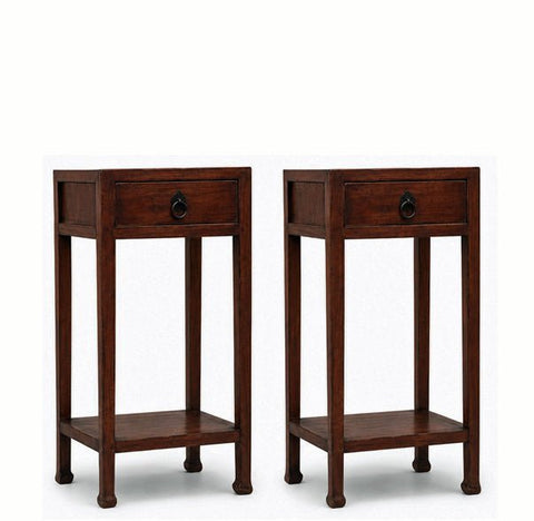 Pair of Chinese Elm Accent Tables with Drawer - Dyag East