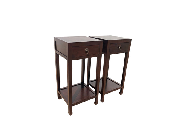 Pair of Chinese Elm Accent Tables with Drawer - Dyag East
