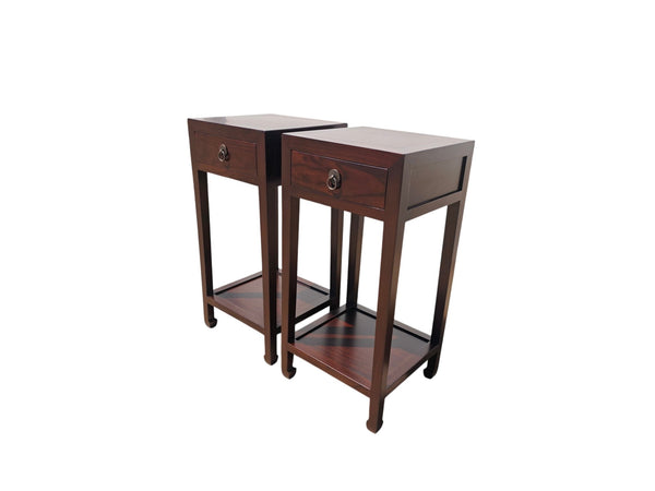 Pair of Chinese Elm Accent Tables with Drawer - Dyag East