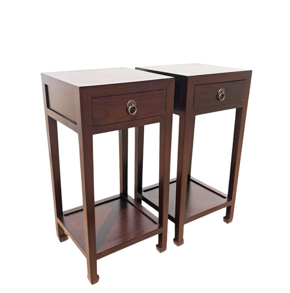 Pair of Chinese Elm Accent Tables with Drawer - Dyag East