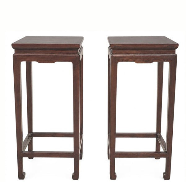 Pair of Chinese Elm Square Top Accent Tables - Dyag East