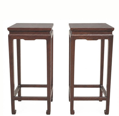 Pair of Chinese Elm Square Top Accent Tables - Dyag East
