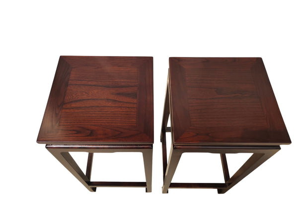 Pair of Chinese Elm Square Top Accent Tables - Dyag East