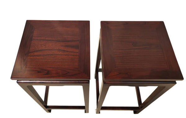 Pair of Chinese Elm Square Top Accent Tables - Dyag East