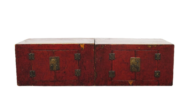 Pair Red Antique Cabinets - Dyag East