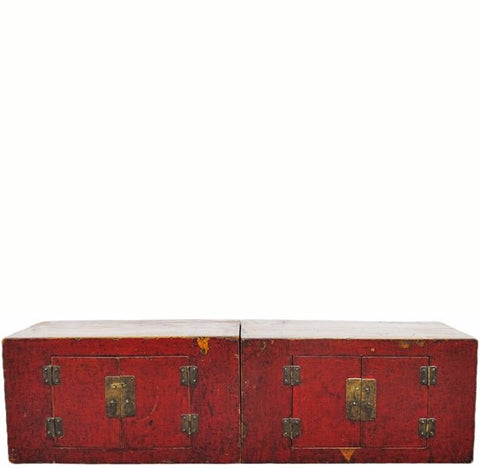 Pair Red Antique Cabinets - Dyag East