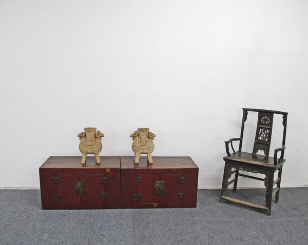 Pair Red Antique Cabinets - Dyag East