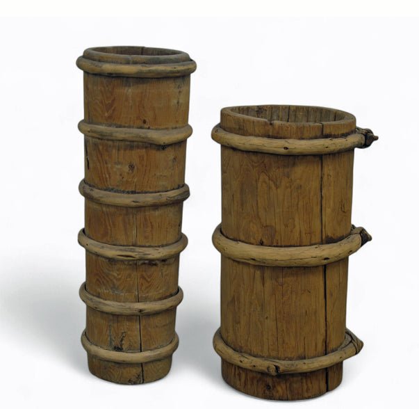 Pair Tibetan Butter Barrel 26' & 22" Tall - Dyag East