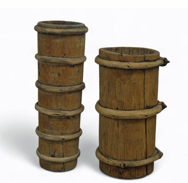 Pair Tibetan Butter Barrel 26' & 22" Tall - Dyag East