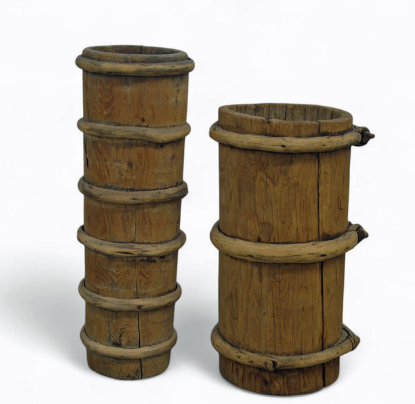 Pair Tibetan Butter Barrel 26' & 22" Tall - Dyag East