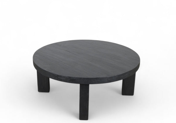 Round Black Modern Teak Coffee Table - Dyag East