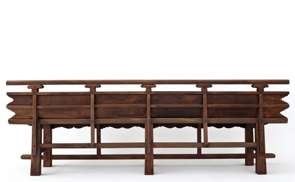 Vintage 111" Elm Wood Bench with Tiered Backrest - Dyag East