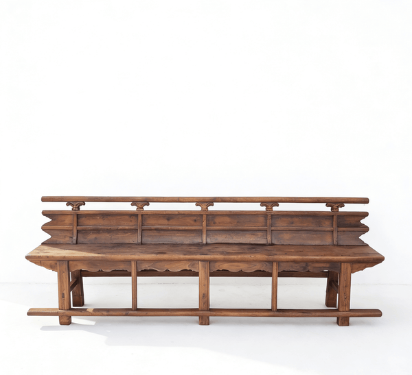 Vintage 111" Elm Wood Bench with Tiered Backrest - Dyag East